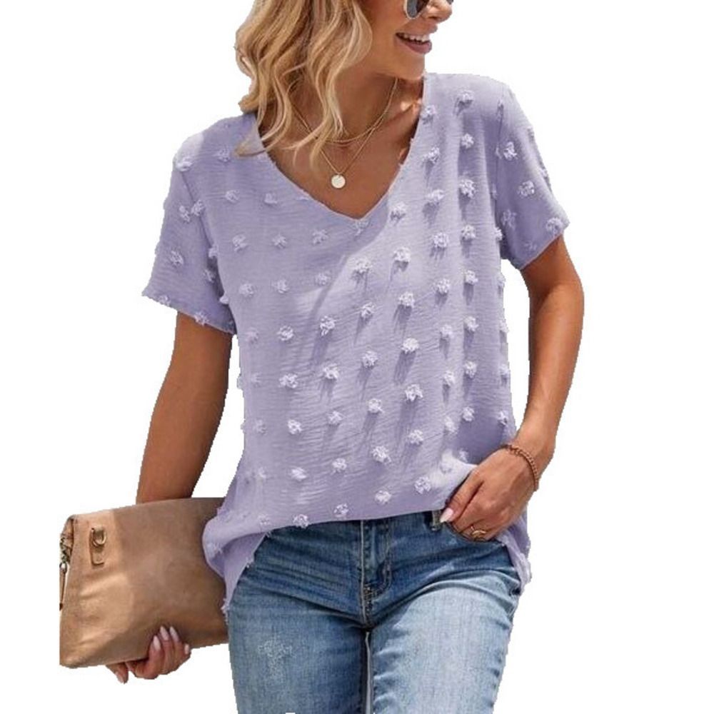 Camisa Purple Swiss Dot V Neck Top Size M